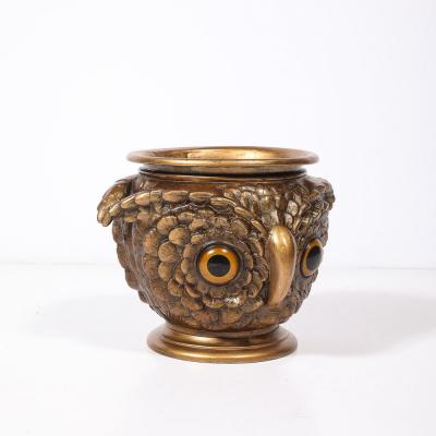 Victorian Era Gilt Bronze Glass Owl Jardiniere