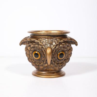 Victorian Era Gilt Bronze Glass Owl Jardiniere