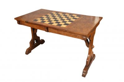 Victorian Gothic Revival Pollard Oak Games Table Attributed to Pugin