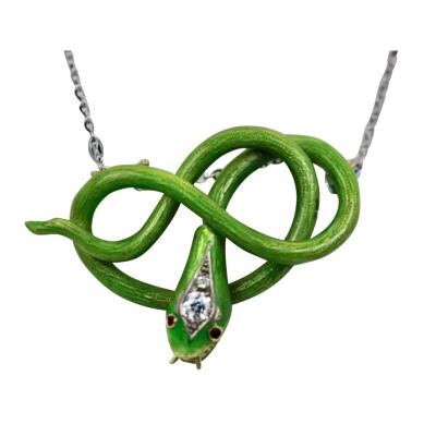 Victorian Green Enamel Snake Pendant 18K