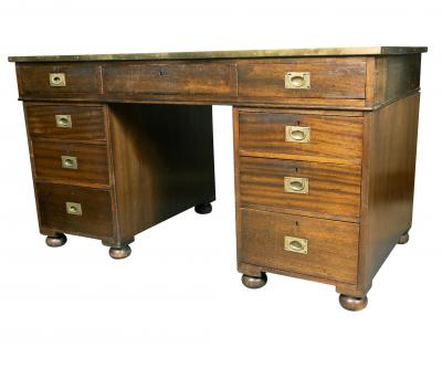 Victorian Mahogany And Brass Campaign Desk