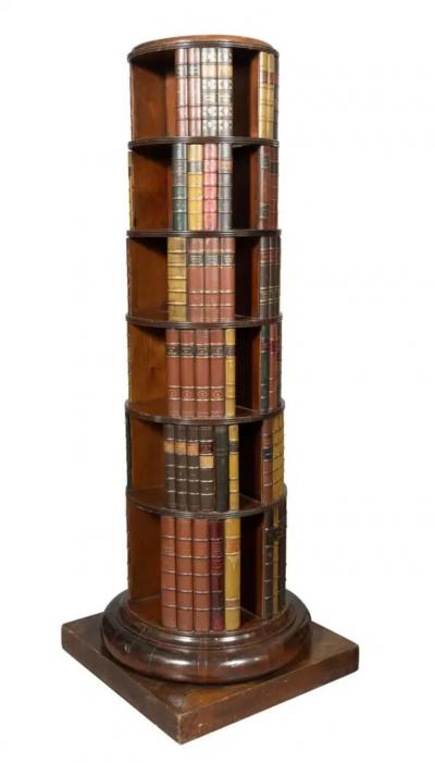 Victorian Mahogany Circular Leather Bound Bookcase