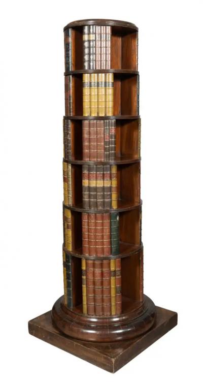 Victorian Mahogany Circular Leather Bound Bookcase