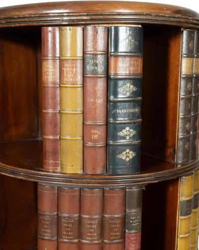 Victorian Mahogany Circular Leather Bound Bookcase