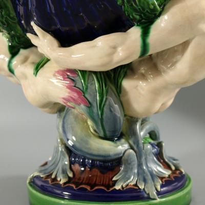Victorian Minton Majolica Marine Mermen Jardiniere Pink Interior