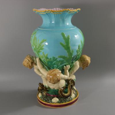 Victorian Minton Majolica Marine Vase with Merboys