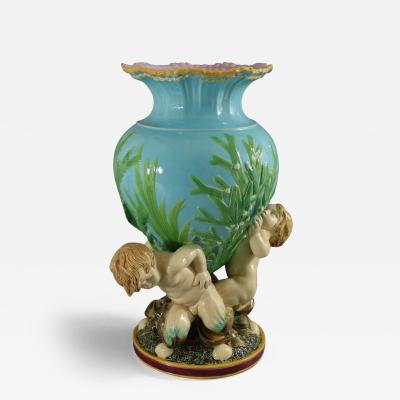 Victorian Minton Majolica Marine Vase with Merboys