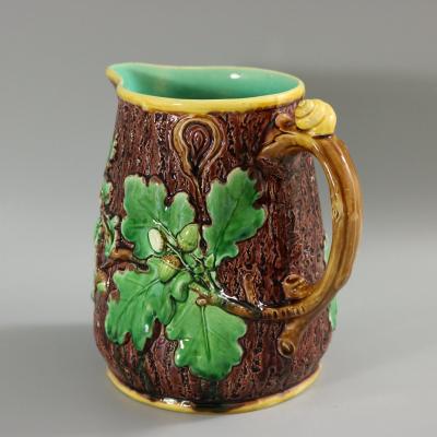 Victorian Minton Majolica Oak Jug Pitcher with Snail Handle