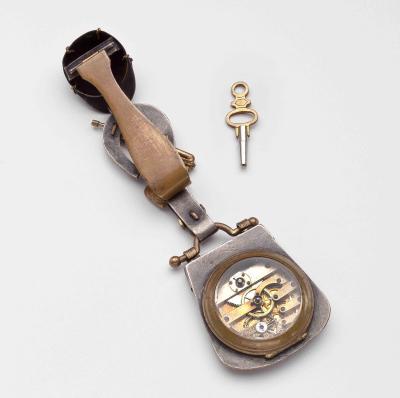 Victorian Niello WatchKey wound watch with equestrian style case and chatelaine