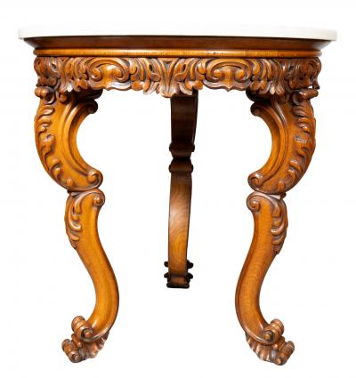 Victorian Oak And Inlaid Marble Center Table