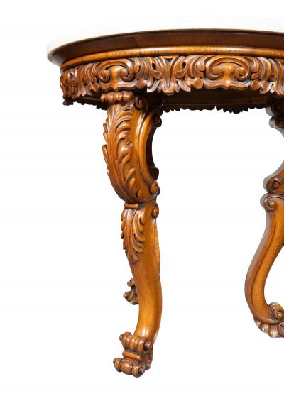 Victorian Oak And Inlaid Marble Center Table