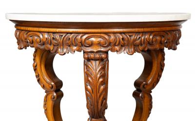 Victorian Oak And Inlaid Marble Center Table
