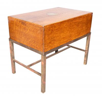 Victorian Oak Campaign Document Box On Brass Base