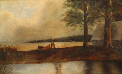 Victorian Oil Painting of Man Camping