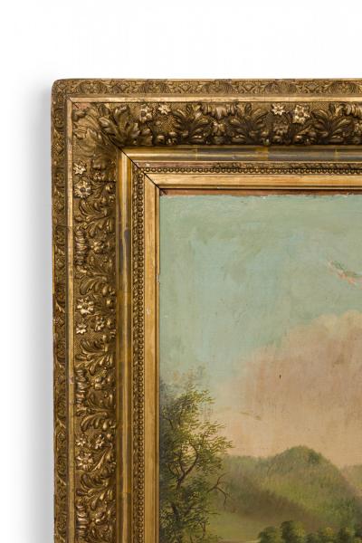 Victorian Oil Painting of Man with Cows Dog