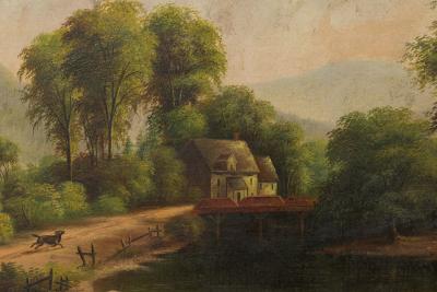 Victorian Oil Painting of Man with Cows Dog