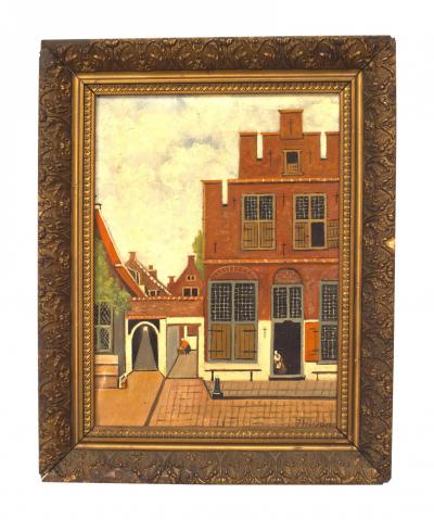 Victorian Oil Painting of Red Building