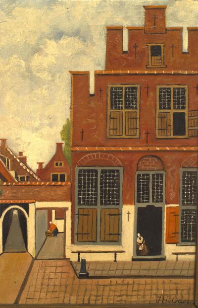 Victorian Oil Painting of Red Building