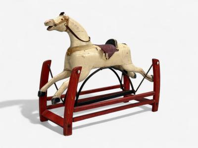 Victorian Painted Wood Primitive Rocking Horse USA 19th c 