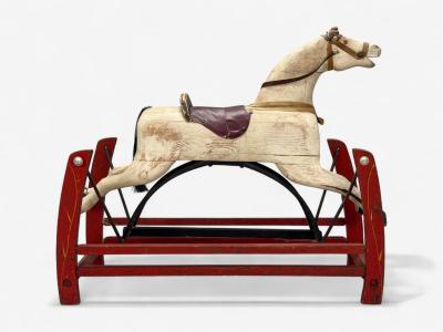 Victorian Painted Wood Primitive Rocking Horse USA 19th c 