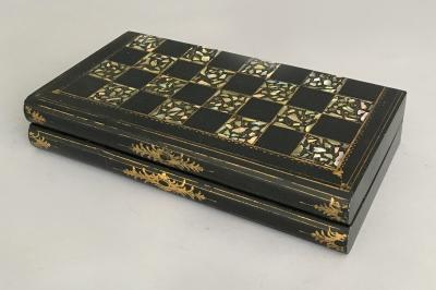 Victorian Papier Mache Mother of Pearl Chess and Backgammon Games Box