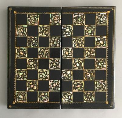Victorian Papier Mache Mother of Pearl Chess and Backgammon Games Box