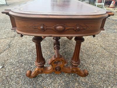 Victorian Period Walnut Bureau Plat Desk with Maroon Leather Top