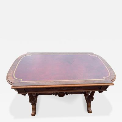 Victorian Period Walnut Bureau Plat Desk with Maroon Leather Top