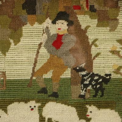 Victorian Petit Point Embroidery of a Shepherd with Sheep