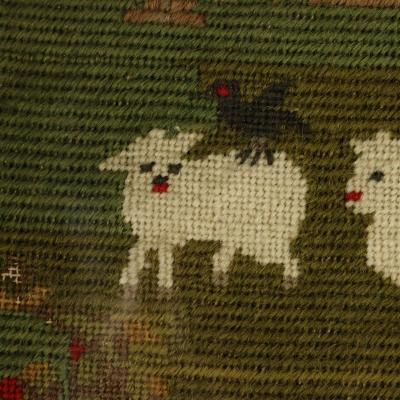 Victorian Petit Point Embroidery of a Shepherd with Sheep