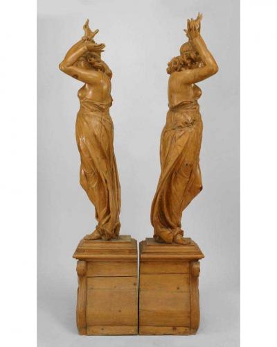 Victorian Pine Draped Female Figures