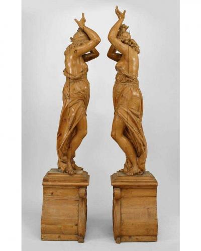 Victorian Pine Draped Female Figures