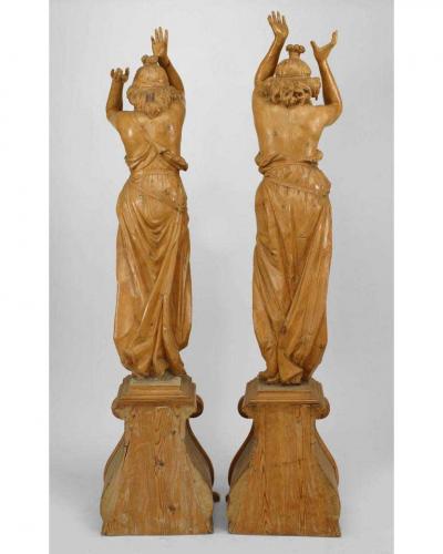 Victorian Pine Draped Female Figures