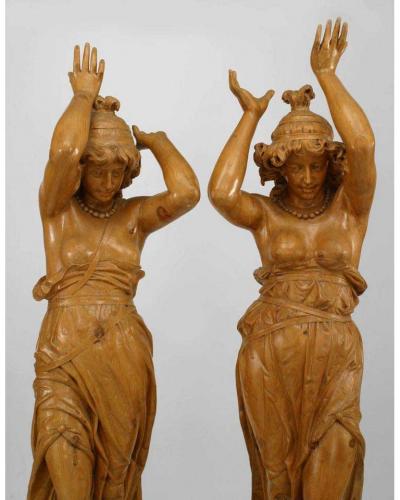 Victorian Pine Draped Female Figures