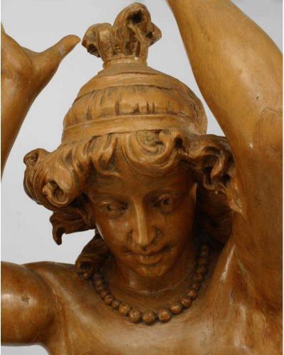 Victorian Pine Draped Female Figures