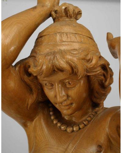 Victorian Pine Draped Female Figures
