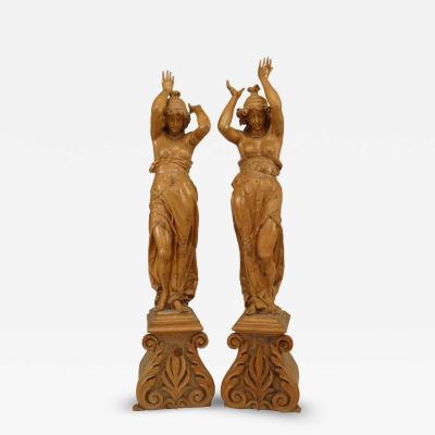 Victorian Pine Draped Female Figures