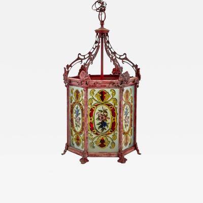 Victorian Red Enameled Hexagonal Lantern