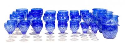 Victorian Sixty Piece Blue Cut To Clear Crystal Stemware