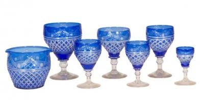 Victorian Sixty Piece Blue Cut To Clear Crystal Stemware