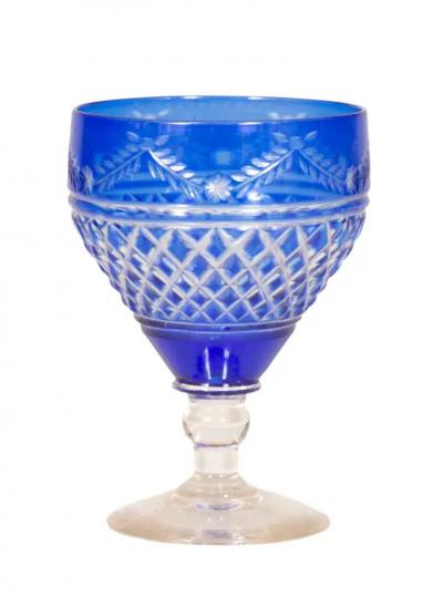 Victorian Sixty Piece Blue Cut To Clear Crystal Stemware
