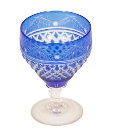 Victorian Sixty Piece Blue Cut To Clear Crystal Stemware