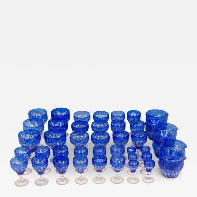 Victorian Sixty Piece Blue Cut To Clear Crystal Stemware