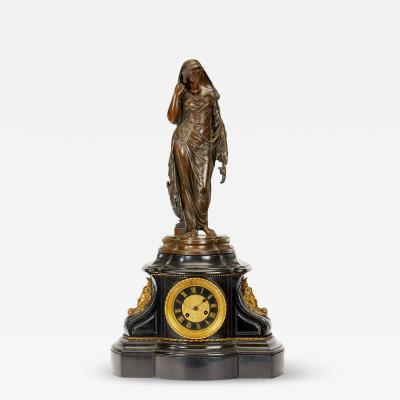 Victorian Slate Bronze Mantel Clock Signed by Gaulier Ebit