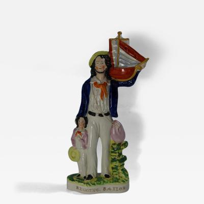 Victorian Staffordshire Pottery Begging Sailor Figure