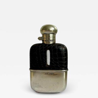 Victorian Sterling Silver and Crocodile Skin Hip Flask 1900