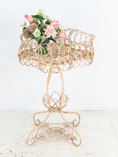 Victorian Style White Painted Wirework Plant Stand English Early 20th C 