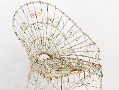 Victorian Style White Wirework Pair of Chairs and Cafe Table France 1960