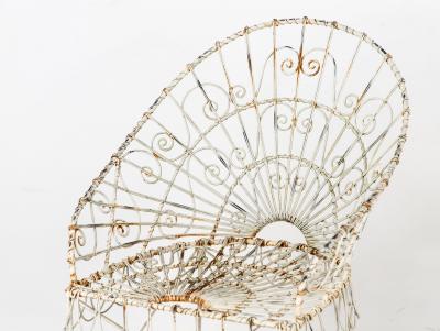 Victorian Style White Wirework Pair of Chairs and Cafe Table France 1960