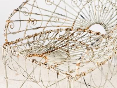 Victorian Style White Wirework Pair of Chairs and Cafe Table France 1960